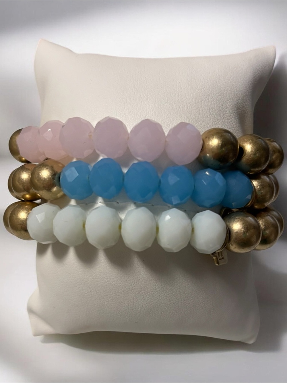 Park Lane Pink, Blue & White Bead Bracelet Set with Gold Accents